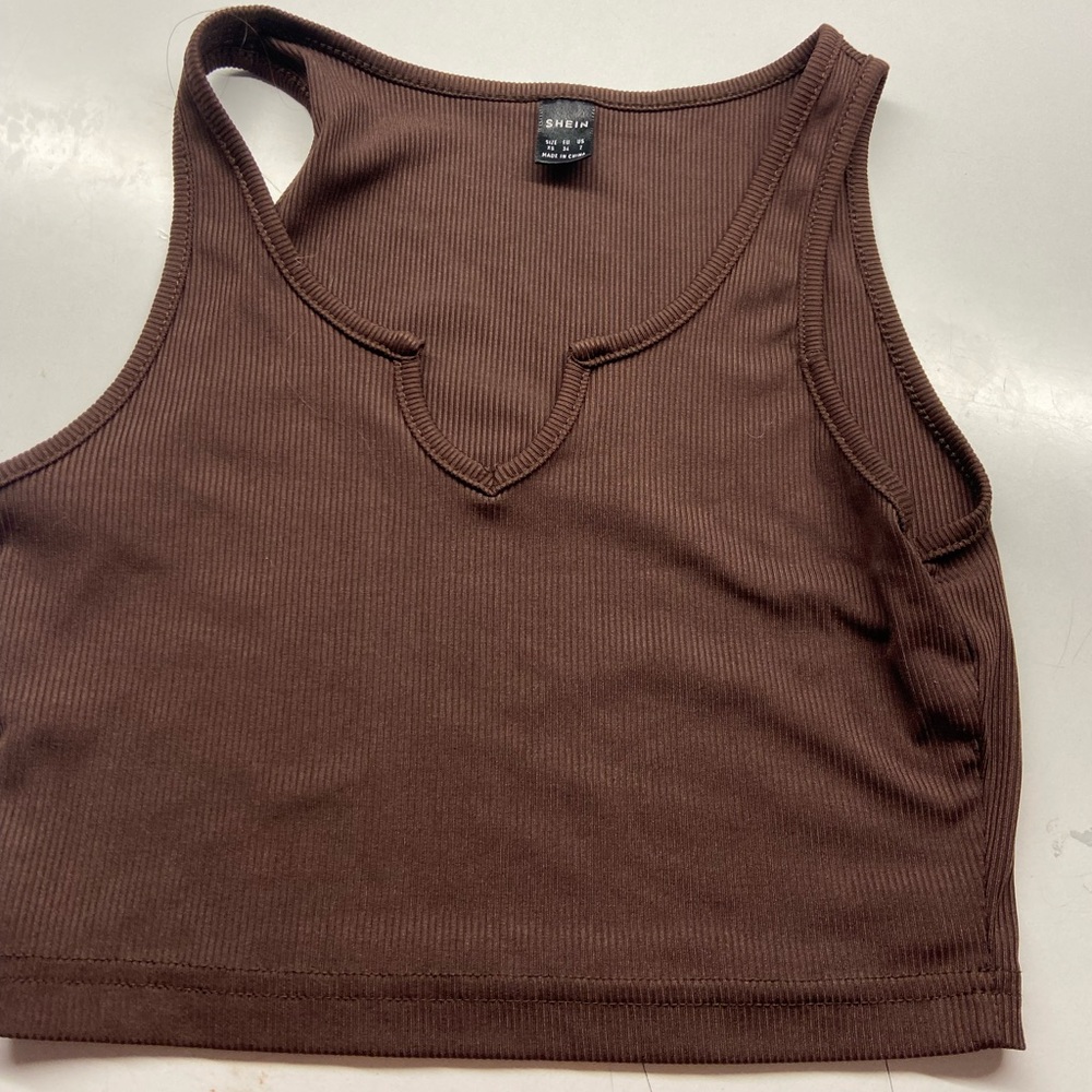 Shein Brown Ribbed Tank Top